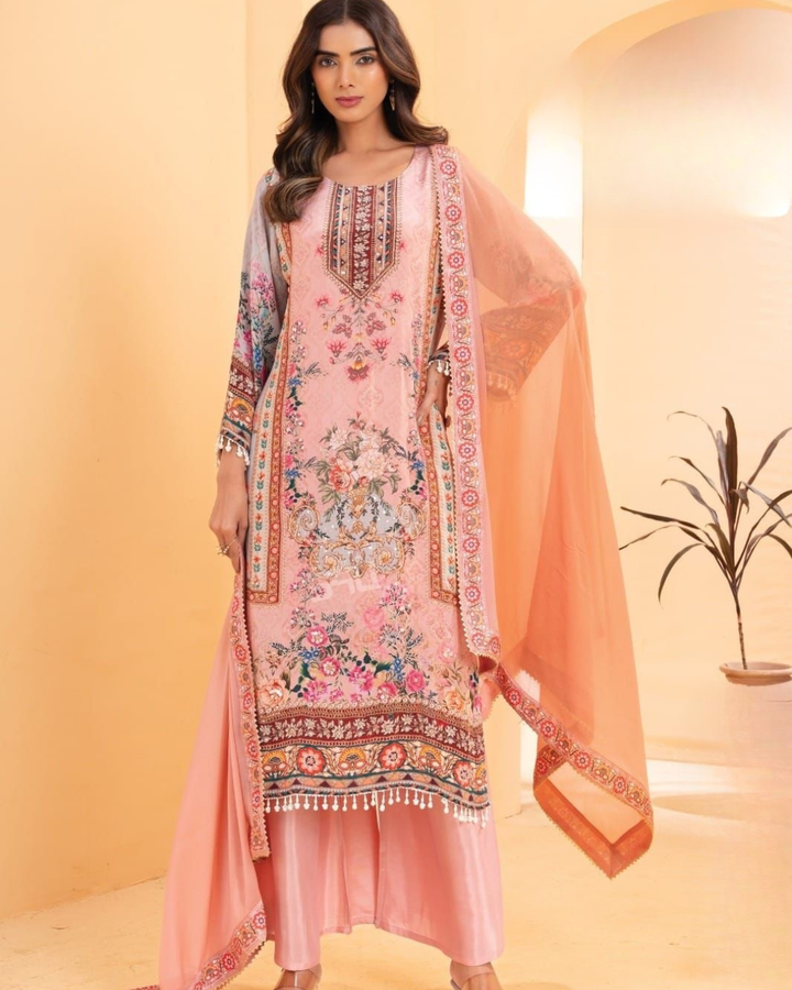 Layali Pink Blush Printed Pakistani Suit Set