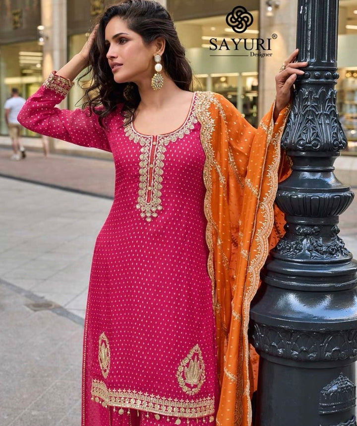 Dubai Blush Hour Embroidered  Palazzo Suit Set