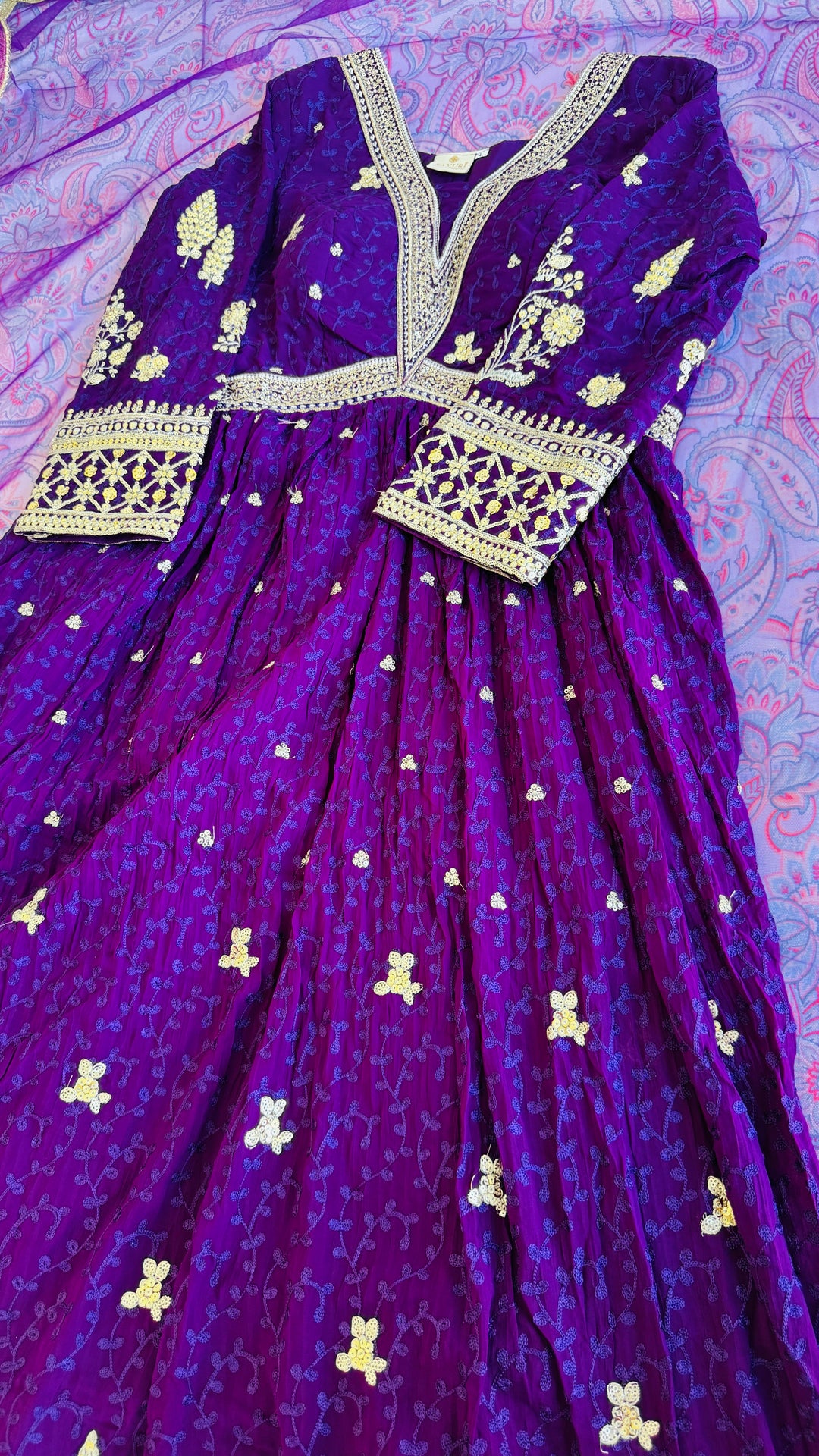 Purple Embroidered Tradtional Anarkali Gown Set