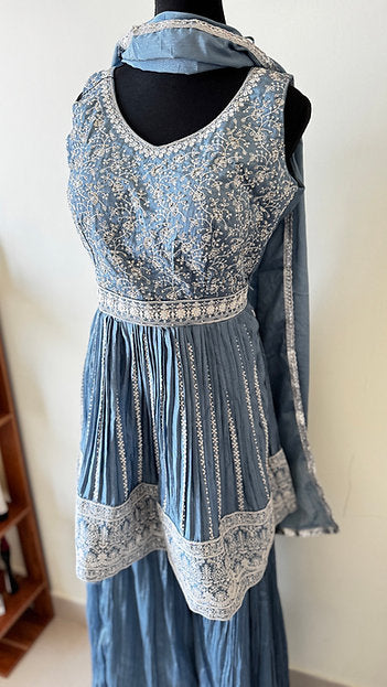 Sky Blue Embroidered Gharara Suit Set