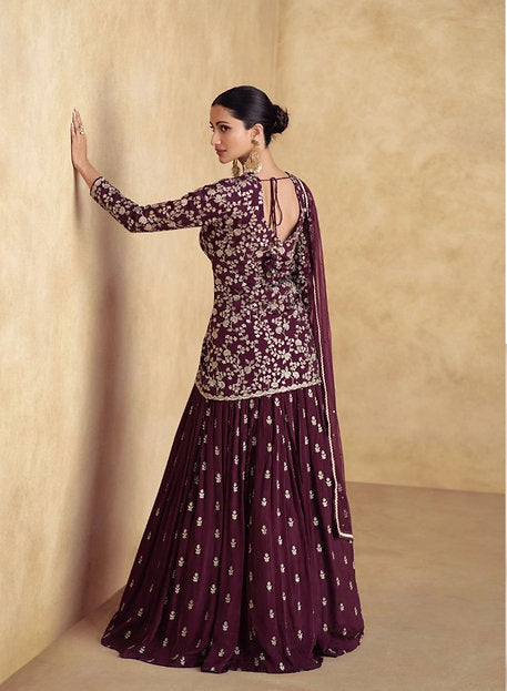 Maroon Festive Embroidered Lehenga Set