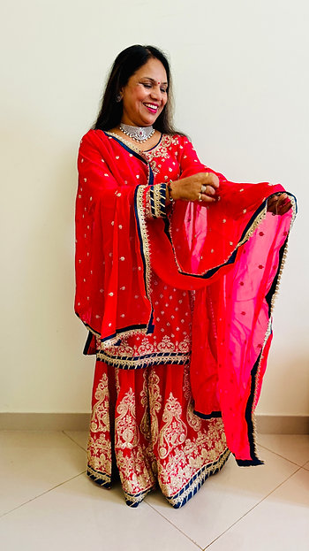 Sands of sindoor Heavy Gotta Embroidery Wedding Wear Palazzo Suit With Dupatta