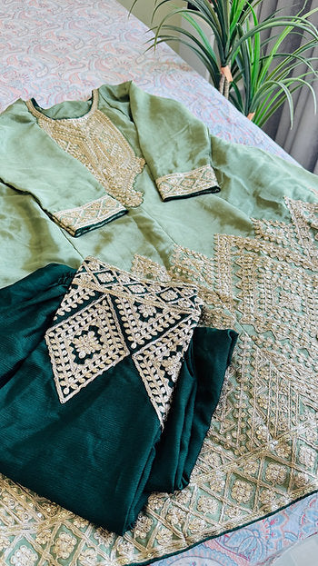Mint Majlis Green Embroidered Anarkali Palazzo Suit Party Wear