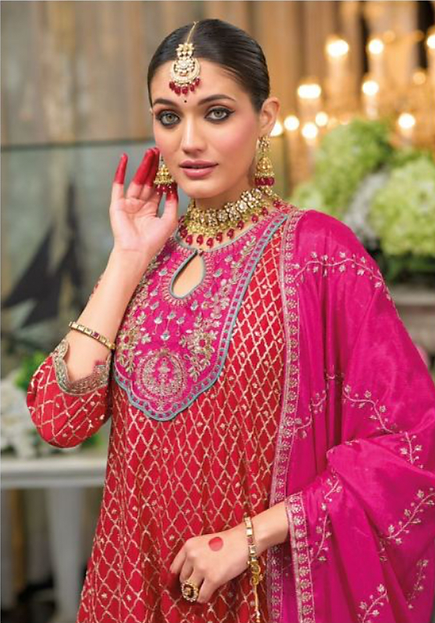 Bur Dubai Bijou Bridal Red Embroidered Designer Wedding Wear Dhoti Style Suit
