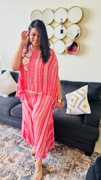 Printed Pink Embroidered Kaftan Set