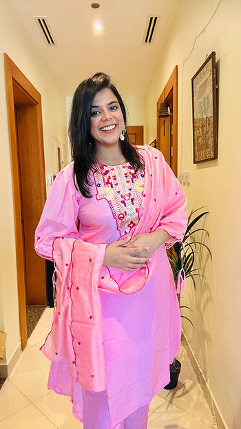 Diera Dhamaka Cotton Silk Baby Pink Embroidered Indian Suit