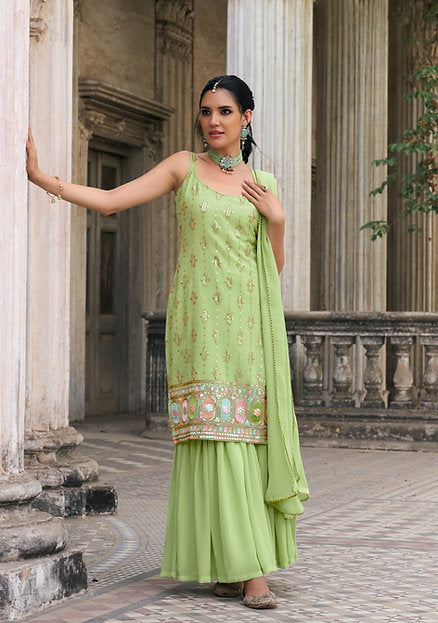 Madinat Charm Multi Embroidered Designer Sharara Party Wear Suit