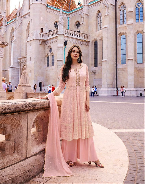 Al Noor Lucknowi Embroidery Slit Style Anarkali Palazzo Suit Festive Wear