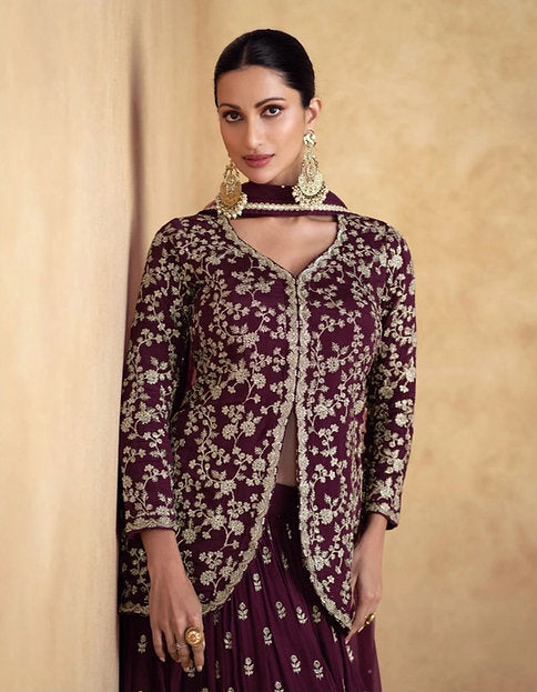 Maroon Festive Embroidered Lehenga Set