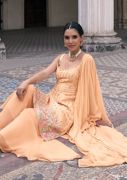 Yallah Peach sharara Embroidered Designer Party Wear Suit