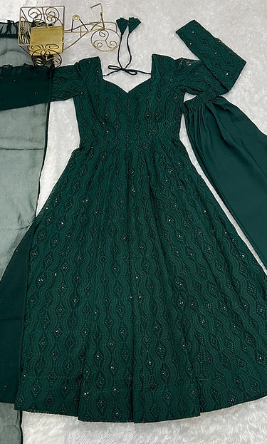 Dark Green Sequence Anarkali Suit with Dupatta