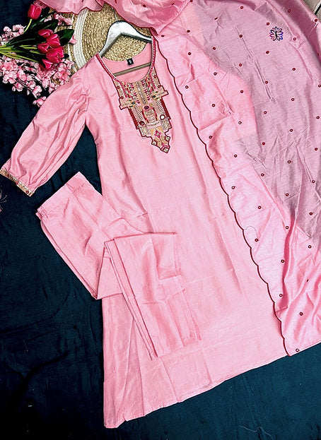 Diera Dhamaka Cotton Silk Baby Pink Embroidered Indian Suit