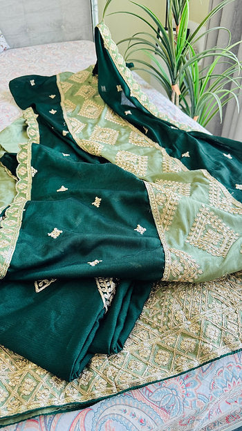 Mint Majlis Green Embroidered Anarkali Palazzo Suit Party Wear