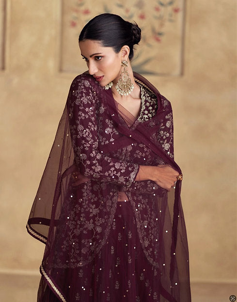 Maroon Festive Embroidered Lehenga Set
