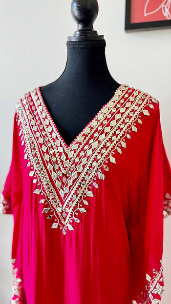 Indo-Western Festive Kaftan Set with Silver Gotta Embroidery