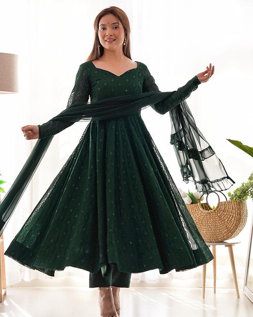 Dark Green Sequence Anarkali Suit with Dupatta