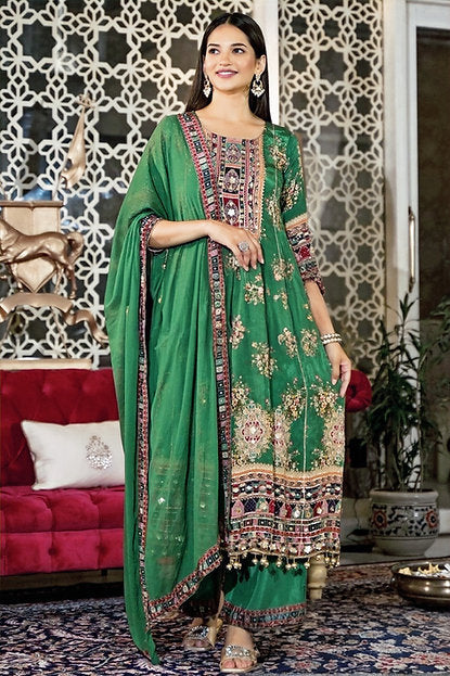 Bling In Barsha Green Trending Wedding Anarkali Pants Suit Set