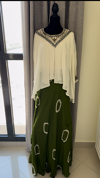 Souk Sage Festive Bandhani Green White Top & Skirt Co-ord Set