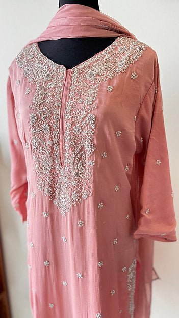 Pink Embroidered Party Wear Sharara Suit Set