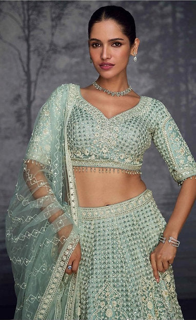 Hatta Mist Mint Green Readymade Party Wear Embroidered Lehenga Choli