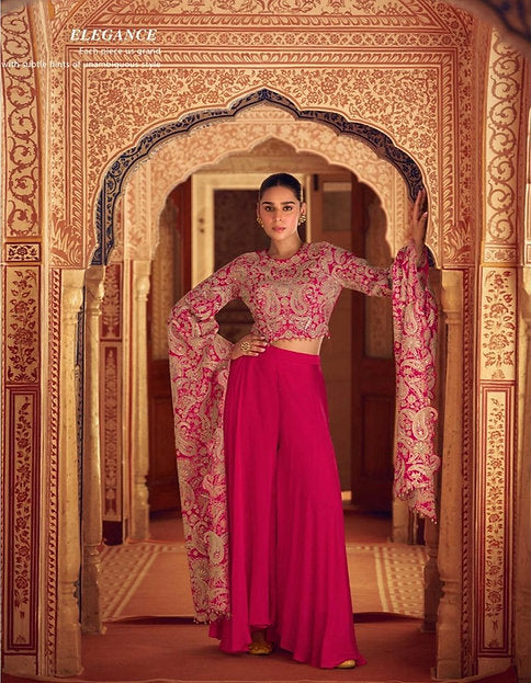 Qasr Couture Pink Embroidered Indo Western Designer Palazzo Set
