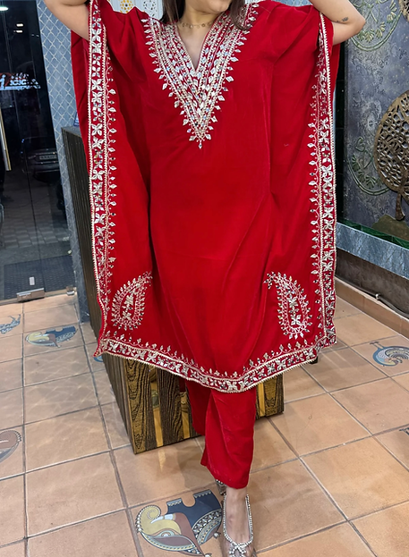 Indo-Western Festive Kaftan Set with Silver Gotta Embroidery