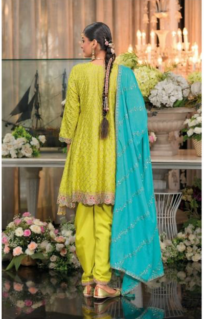 Green Yellow Multi Heavy Embroidery Designer Wedding Wear Dhoti Style Suit