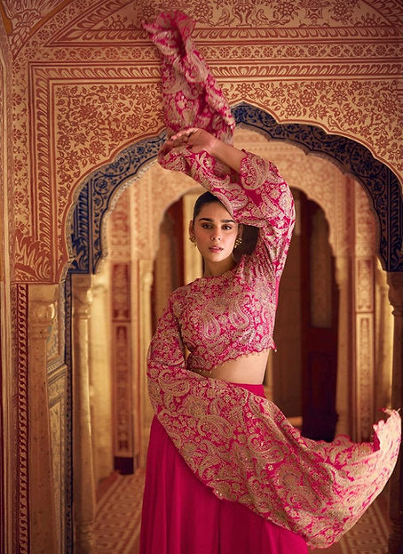 Qasr Couture Pink Embroidered Indo Western Designer Palazzo Set