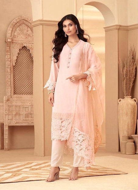 Light Blue Straight Suit with Lace