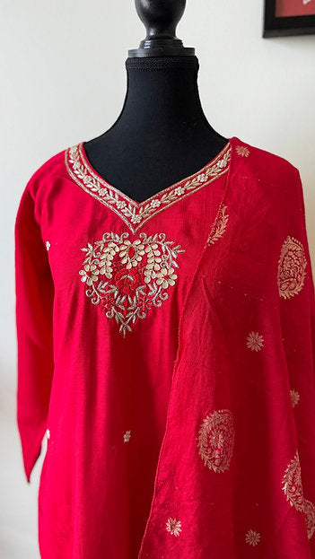 Laal Liwa Festive Red Straight Pant Suit with Gotta Patti Embroidery