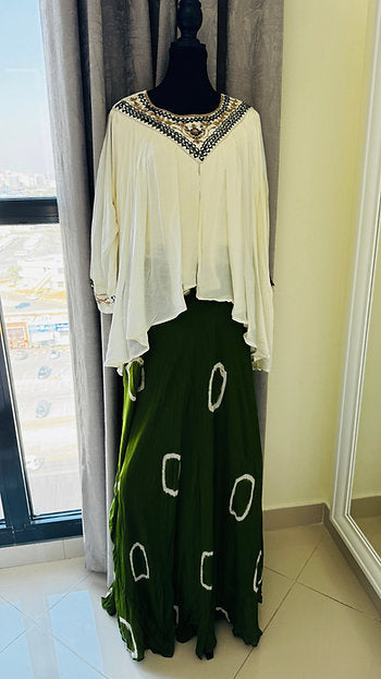 Souk Sage Festive Bandhani Green White Top & Skirt Co-ord Set