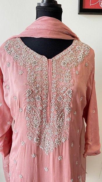 Pink Embroidered Party Wear Sharara Suit Set