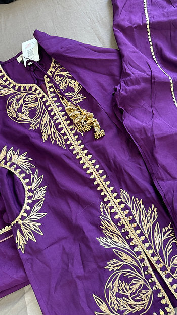 Royal Purple oud Party Wear Gotta Jacket Style Suit with Tulip Pants