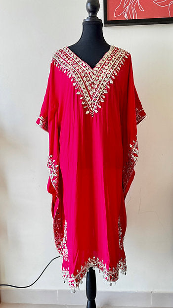 Indo-Western Festive Kaftan Set with Silver Gotta Embroidery