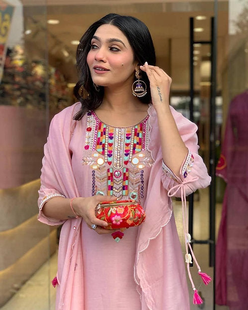 Diera Dhamaka Cotton Silk Baby Pink Embroidered Indian Suit
