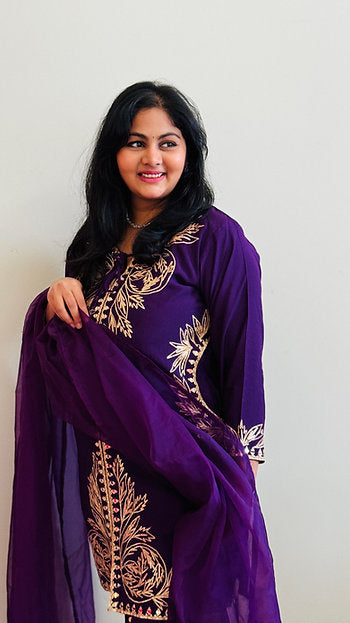 Royal Purple oud Party Wear Gotta Jacket Style Suit with Tulip Pants