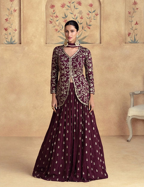 Maroon Festive Embroidered Lehenga Set