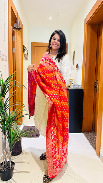 Shimmer Tissue Embroidered Straight Suit with Banarsi Dupatta