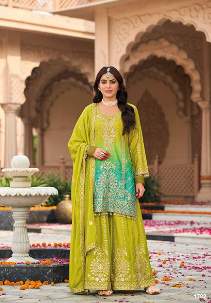 Palm Oasis Green Ombre Heavy Kurta Palazzo Suit Set