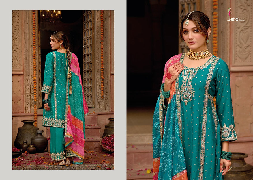 Jumeirah Jalsa Teal Green Embroidery Peplum Style Palazzo Suit Wedding Wear