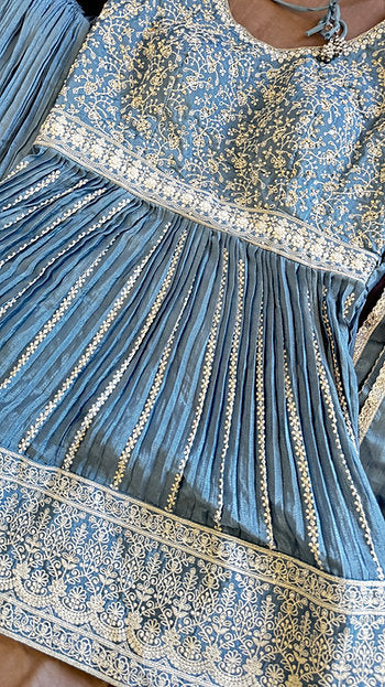 Sky Blue Embroidered Gharara Suit Set