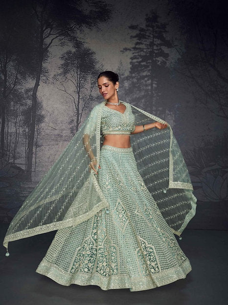 Hatta Mist Mint Green Readymade Party Wear Embroidered Lehenga Choli