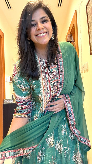 Bling In Barsha Green Trending Wedding Anarkali Pants Suit Set