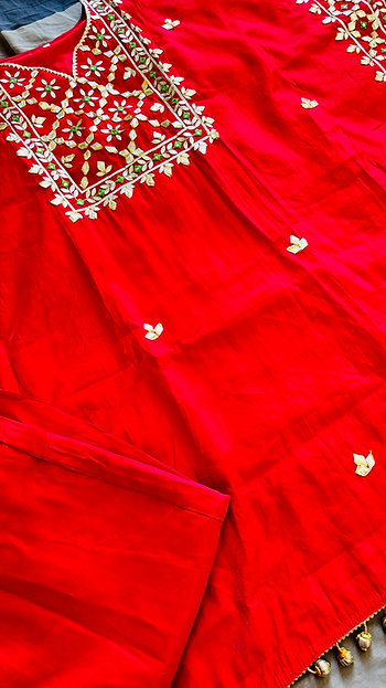 Red Golden Shimmer Crepe Gotta Kaftan Co-ord Set