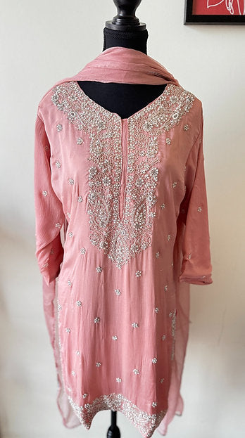 Pink Embroidered Party Wear Sharara Suit Set