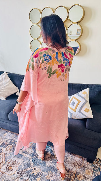 Jumeirah Rose Baby Pink Embroidered Print Kaftan Set
