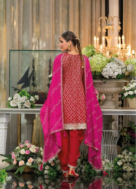 Bur Dubai Bijou Bridal Red Embroidered Designer Wedding Wear Dhoti Style Suit