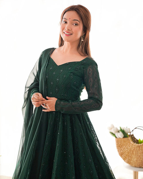 Dark Green Sequence Anarkali Suit with Dupatta