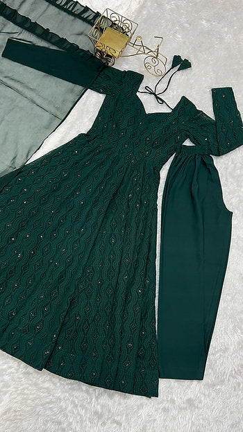 Dark Green Sequence Anarkali Suit with Dupatta