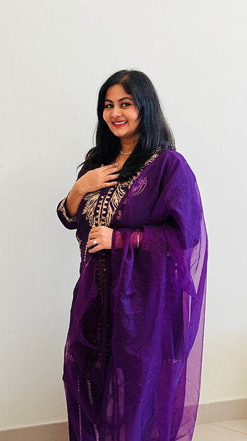 Royal Purple oud Party Wear Gotta Jacket Style Suit with Tulip Pants